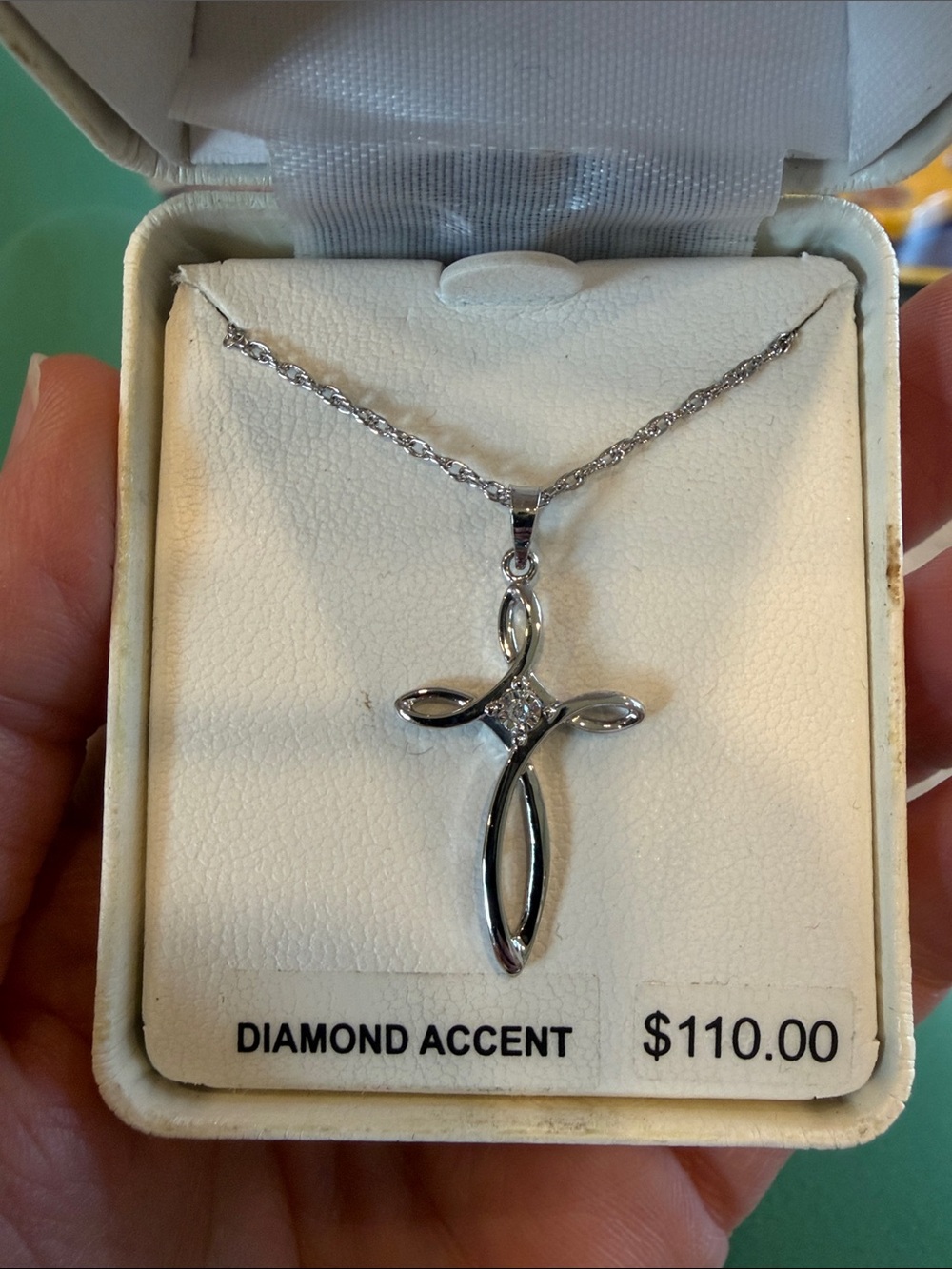 Sterling Silver Cross Pendant Necklace with Diamond Accent - Silver